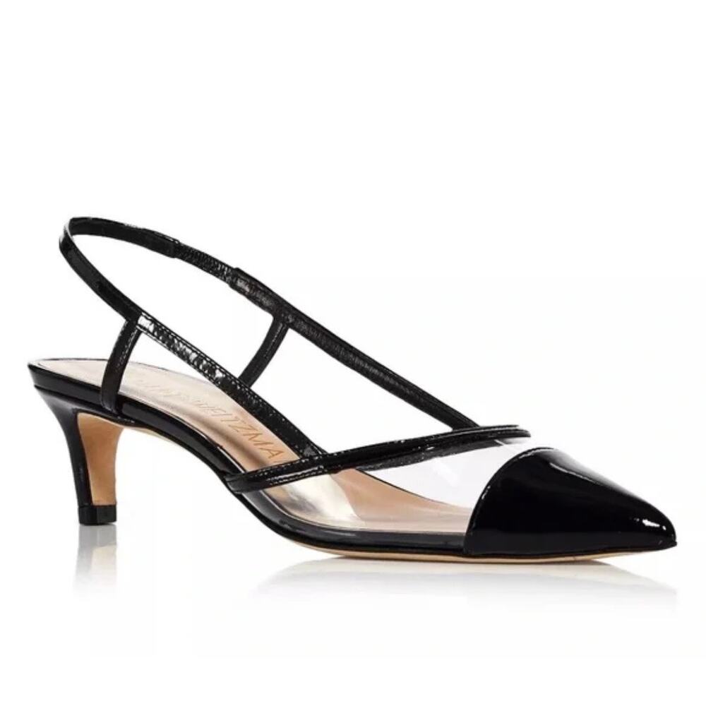 Stuart Weitzman Mondrian 50 Slingback Clear PVC Black Patent Pumps 8.5 B NIB